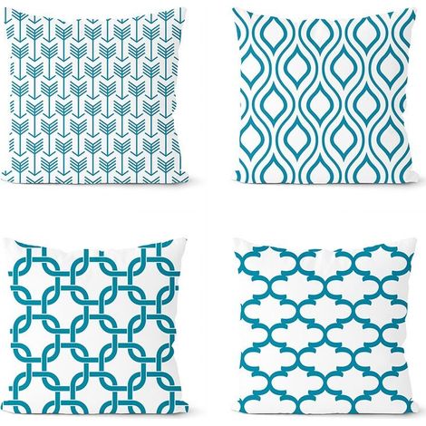 Filiyano-Lot de 4 housses de coussin décoratives géométriques bleues pour canapé, coussin carré, décoration de chambre ou de voiture, 45 x 45 cm (1/5)