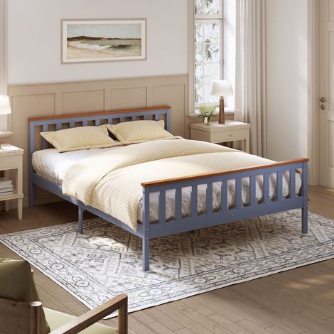 ELEGANT 150x200 Bed Frame Pine Wood  Wooden Slat Support Platform Bed Grey Planking thickness 12MM (1/5)