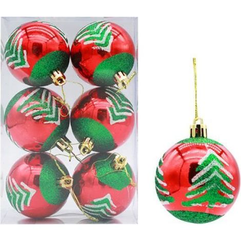 6pcs Ornements de Noël, Boules de Noël Plastique Rouge 6cm, Décoration Sapin Intérieur Extérieur (1/3)