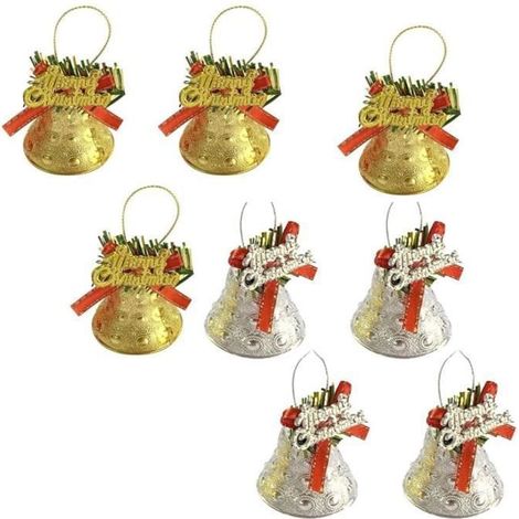 Cloche de Noël,8 mini cloche de Noël avec nœud,fourniture de décoration de fête,accessoire suspendre sapin de multicolore CLOCHE (1/5)