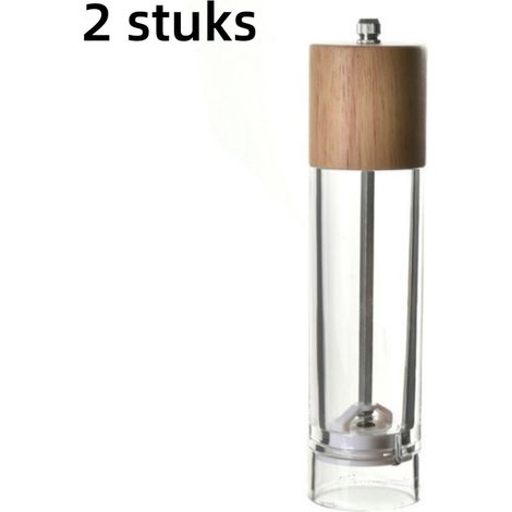 Ensemble de 2 moulins à sel et poivre manuels en acrylique transparent, mouture réglable, moulins à épices avec design transparent, 16 × 5 × 5 cm, taille moyenne, finition imitation bois (1/5)