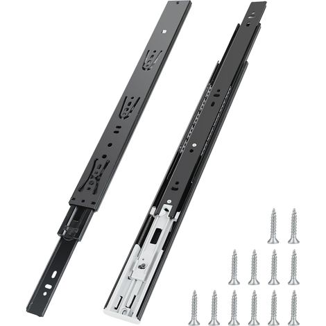 2 Glissières de Tiroir de 400mm - Glissière pour Tiroir Coulisse Tiroir avec Roulement à Billes rail Tiroir capacité de charge 45 kg Coulissant télescopiques à 3 sections avec amortisseur(noir) (1/5)