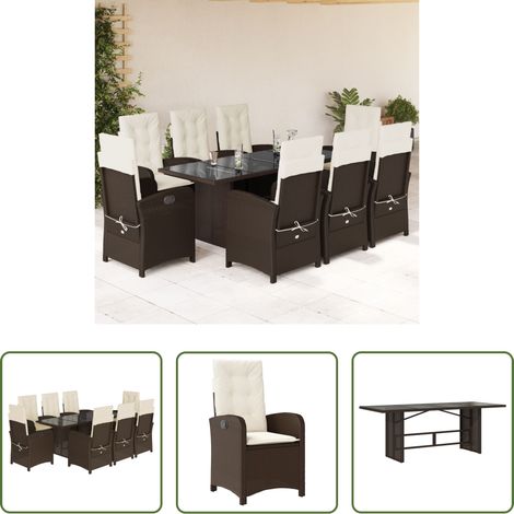 vidaXL Gartenessgruppe - 9-tlg. Garten-Essgruppe mit Kissen Braun Poly Rattan (1/5)