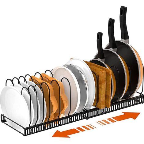 Rangement Poêles et Casseroles avec 10 Compartiments Réglables, Rangement Couvercle Casserole de Cuisine, rangement/Porte-casseroles Support Extensible, Range Couvercle (Noir) (1/5)