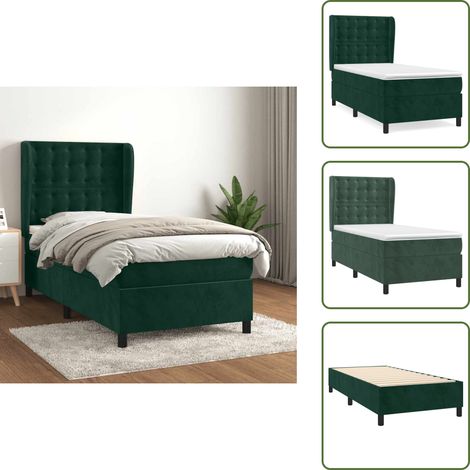 The Living Store Sommier à lattes de lit avec matelas Vert foncé 90x200 cm - Lit Tapissier - Lit Double - Literie - Chambre À Coucher - Meuble De Chambre (1/5)