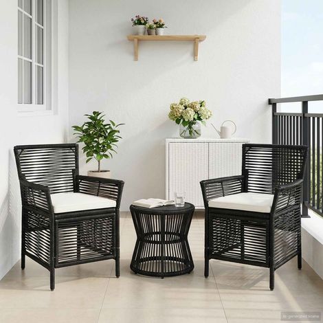 vidaXL Sedia da esterno con cuscino 2 pcs Nero e Crema polyrattan