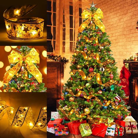 10M Guirlande Lumineuse de Noël en Ruban avec 100 LED, Guirlandes Lumineuses à Ruban Brillant, Arc en Dentelle DIY Décor Sapin Vacances(Or) (1/5)