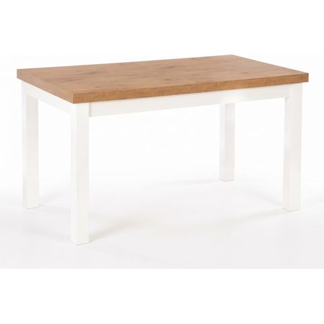 Mesa Houston 559, Roble lancelote + Blanco, 79x80x140cm, Alargamiento, Aglomerado laminado, Madera (1/5)