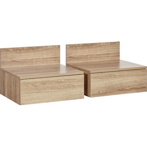 Beyamis 2 schwebende Nachttische, 2er-Set mit Schublade für das Schlafzimmer, 43 x 36,5 x 30,5 cm, Natur