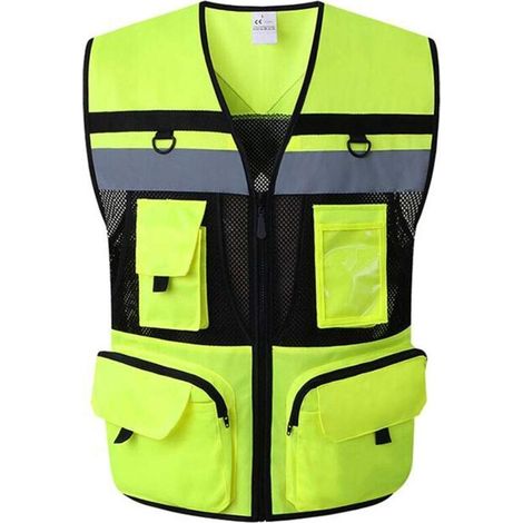 Gilet de sécurité réfléchissant XL – Haute visibilité jaune fluo – Réflectivité 360° – Poches multifonctions pour accessoires