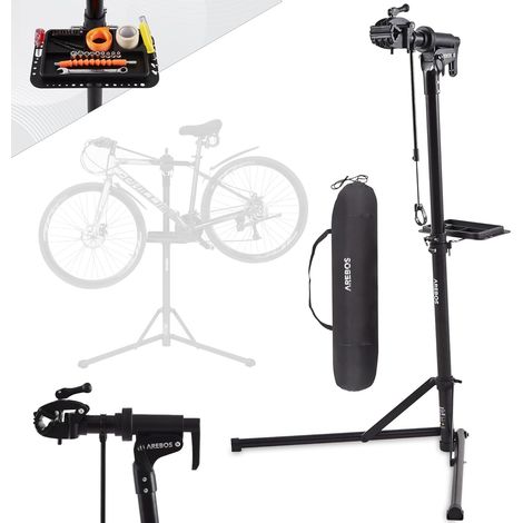 AREBOS Support de montage professionnel en aluminium pour vélo de montagne, vélo électrique, support de montage pour charges lourdes, support de vélo + sac avec dispositifs de libération rapide Noir (1/5)
