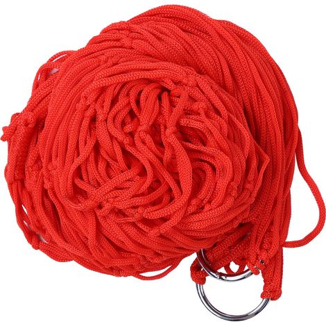 Lit suspendu double confortable en maille de nylon, hamac pour le camping en plein air (rouge) (1/5)