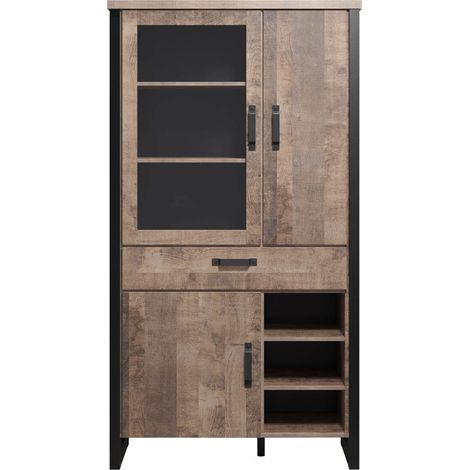 Emile Vitrinenschrank 3 Türen, 1 Schublade, 3 Fächer, EicheTabak dekor.