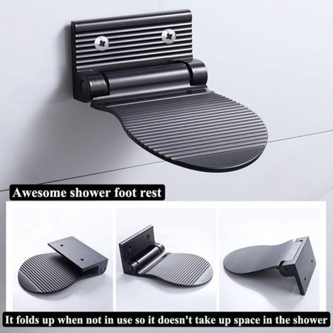 Repose-pieds de douche - - Pliable - Noir - 1 pièce - Alliage d'aluminium - Résistant à la corrosion (1/4)