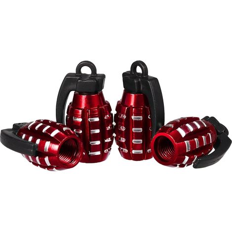 4pcs Capuchon de Valve Auto Aluminium, Style Grenade à Main Robuste Couvercles de Tige de Valve Joint Étanche à l'Air pour Voitures SUV Camions Motos (Rouge) (1/5)