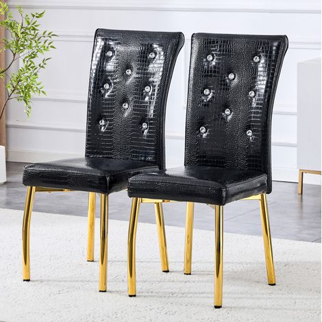 Chaise de salle a manger en PVC noir/or, style rétro effet crocodile, montage facile,61.5×42×101cm (1/5)