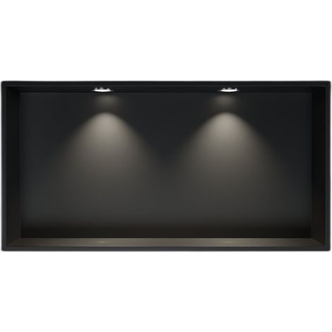 Wandnische Edelstahl Bernstein NT206010X mit LED-Spot 20x60x10 cm Schwarz 2x Spot Einbaurahmen Chrom