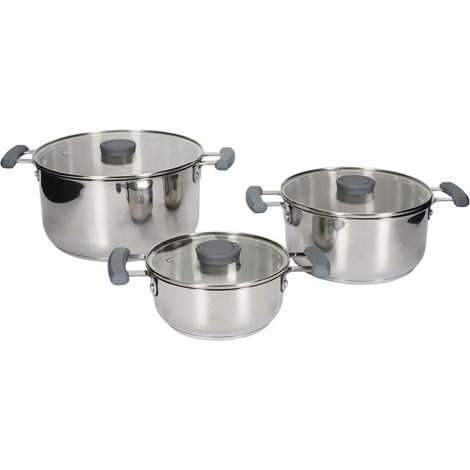 Ensemble de 3 faitouts tous feux dont induction en inox avec couvercles en verre 3 tailles 17, 21 et 25 cm (1/5)