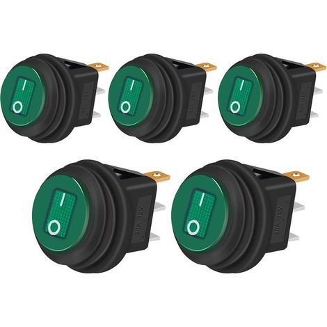5 pièces Interrupteur à Bascule Étanche 12V 20A ON/OFF 3 broches 2 positions Commutateur à bascule Indicateur LED pour Voiture Camion Bateau Appareils électroménagersKCD1-8-101NW-BU,Vert (1/5)