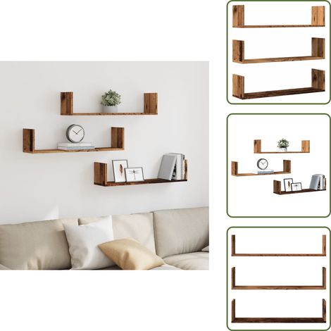 The Living Store Étagères murales 3 pcs vieux bois 80x18x18 cm bois d'ingénierie - Rangement mur (1/5)