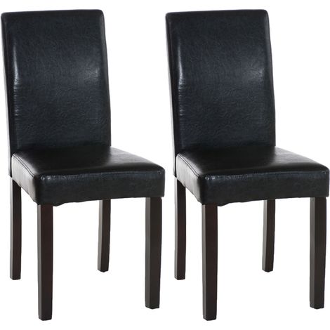 Set di 2 sedie da pranzo dal design moderno in PVC nero con gambe in legno marrone 100001542