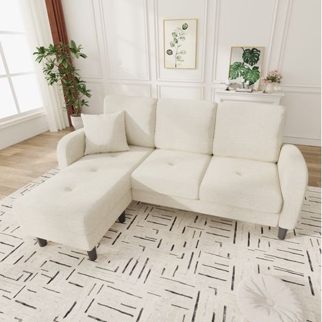REDOM - Canapé 4 places d'angle 166 x 118 x 77 cm modulable revêtement coton lin mousse beige clair (1/5)