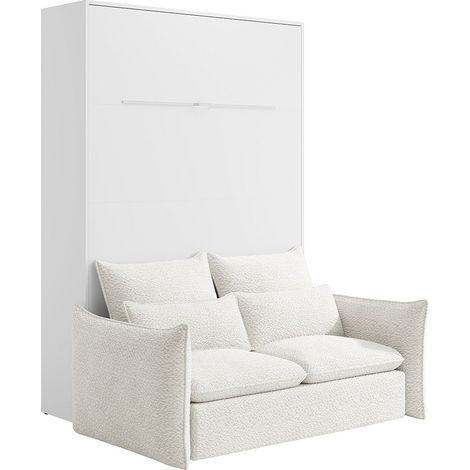 Letto a scomparsa 160 x 200 cm Apertura verticale manuale Con LED Bianco + Divano - RAPILI