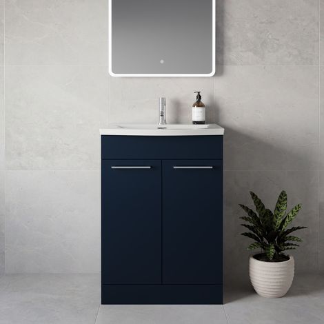 Napoli 390 Deep Blue 600mm 2 Door Vanity Unit with Arc Basin - 600mm - Chrome 160mm Handle