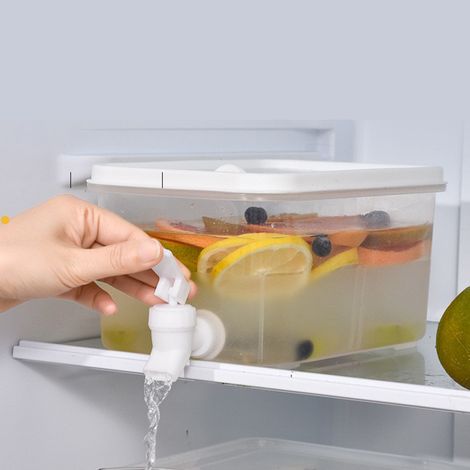 Sollbry Getränkespender mit Wasserhahn, Kühlschrank-Wasserspender, Kunststoff-Wasserspender mit Deckel, transparent, für Partys, Hochzeiten, Restaurant (5 l)