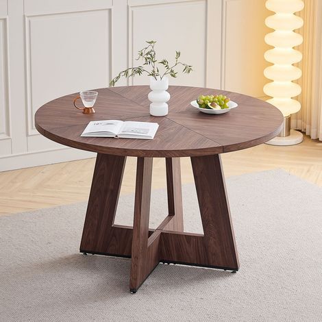 Wokaka – Table à manger ronde 120cm – 4-6 personnes – MDF Couleur noyer – Design rustique – Élégante pour salle à manger ou salon (1/5)