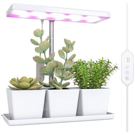 Lampe de croissance 10W lampe plante de culture LED à spectre complet avec 3 bacs à fleurs, 31,8 x 13,4 x 35,6 cm, blanc