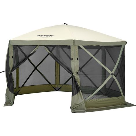 Tente pliante 6 côtés avec moustiquaire et panneaux anti-vent amovibles 3,65 m x 3,65 m vert armée idéale pour extérieur (1/5)