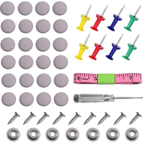 60 fixations pour toit de voiture, tissu quadrillé, gris, kit complet avec punaises, tournevis et mètre ruban (1/5)