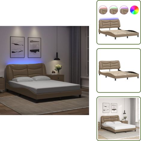 Cadre de lit avec LED sans matelas cappuccino 120x200 cm - Lit Plateforme - Lit Design - Cadre Lit Capitonné - Tête De Lit Rembourrée - Éclairage Led (1/5)