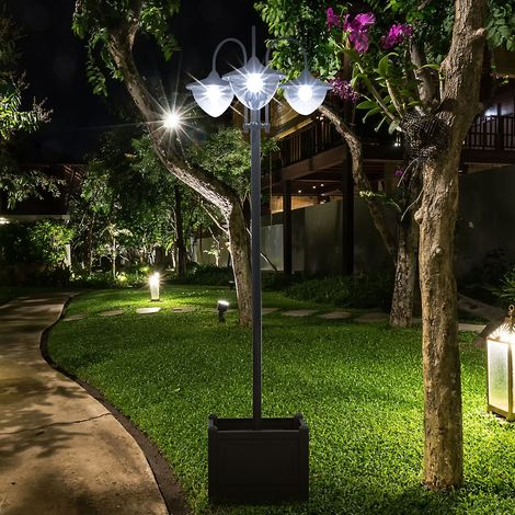 Outsunny Solar-Gartenlaterne mit 18 kaltweißen 6000K LEDs, Schutzart IP44, für Wege, Terrassen und Patios, 60 x 55 x 189 cm, Schwarz