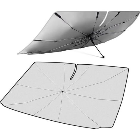 Parasol para parabrisas de coche - 99% de protección UV - Parasol plegable - Protección solar plateada - Ajuste universal - Reduce la temperatura interior (1/5)