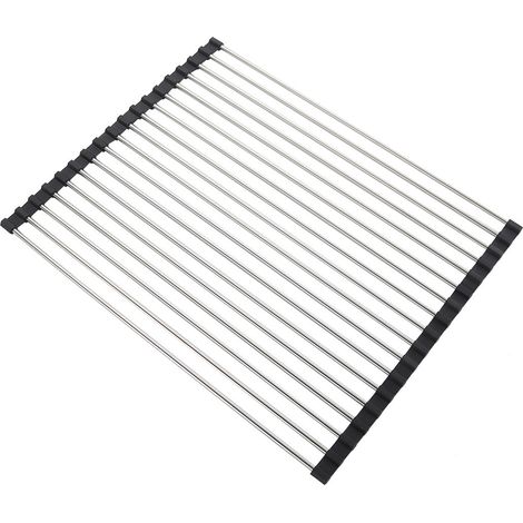 43 x 35 cm Egouttoir Vaisselle Pliable, Séchoir Vaisselle Énroulable, Egoutoire Evier Cuisine, Égouttoir Roulant, Enroulement, Roll Up Pliable, Egouttoir Grille Séchage, pour Cuisine