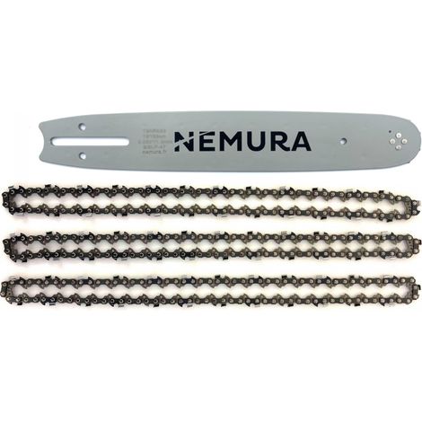 Nemura – Guide chaîne 25cm pour élagueuse – Lot de 3 chaînes 40 maillons 3/8 LP .050 (1,3mm) – Compatible avec élagueuses standards
