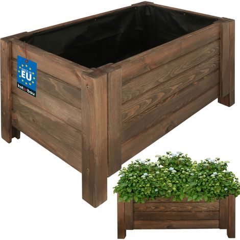 KOTARBAU® Jardinière Extérieur - Bois de Pin Imprégné - 60 x 39 x 30 cm - Brun - Jardiniere sur Pieds - Bac à Fleurs Rectangulaire - Grande Capacité - avec Toile Anti-Mauvaises Herbes (1/5)