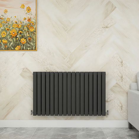 SKY Bathroom 600x1003mm Anthracite Double Horizontal Oval Column Designer Central Heating Radiator