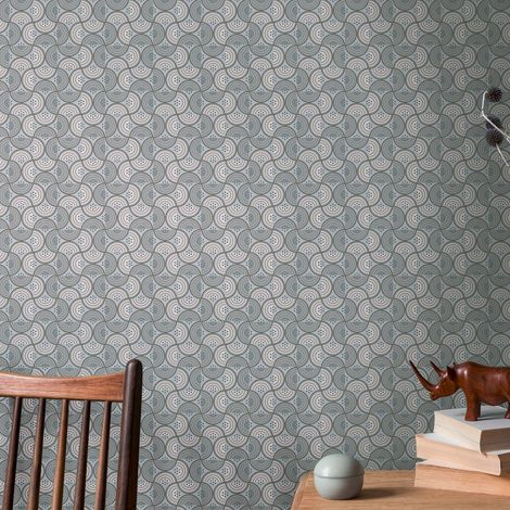 Papier peint graphique marron et gris Tapisserie baroque à lignes effet vague Papier peint style rétro idéal pour couloir et chambre (1/5)