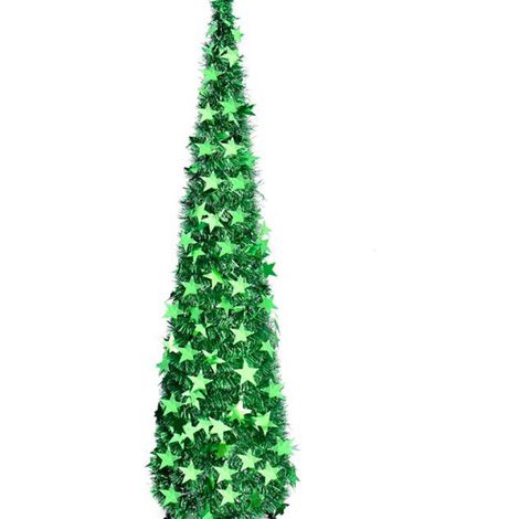 Faltbarer Weihnachtsbaumschmuck aus PVC mit grünen Glitzersternen, ideal für Zuhause oder Hotel. (1/4)