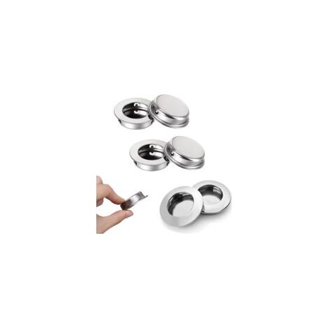 CSPARKV Lot de 6 poignées encastrées rondes, poignées invisibles pour portes coulissantes, boutons de tiroir, armoires, meubles sur mesure (couleur argent) (1/5)