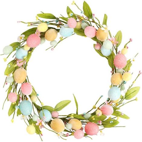 Ghirlanda pasquale creativa con nappe e foglie，Corona in feltro fatta a mano per porta d'ingresso，Decorazione per interni ed esterni (1/5)