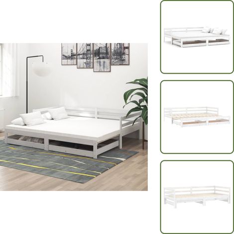 The Living Store Lit coulissant sans matelas 2x(90x200) cm blanc - Canapé-lit