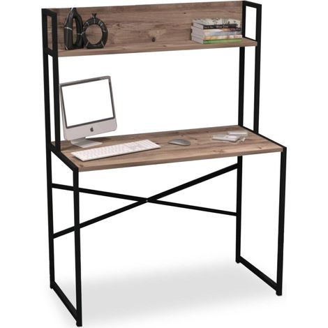 Bureau avec étagère Style Industriel L100xP50cm Chêne (1/5)