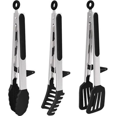 Set aus 3 Silikon-Spaghettizangen mit Lebensmittelhalter, Grillzange, Spaghettizange, Küchenzange, Zange (1/5)