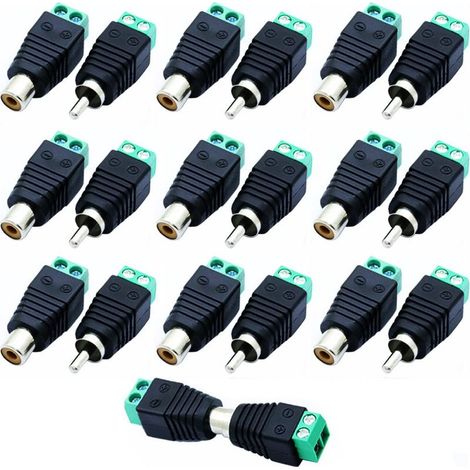20 Pièces Adaptateur de Connecteur Audio/Vidéo RCA Mâle et Femelle Vers Borne à Vis AV (10 Pièces Mâle et 10 Pièces Femelle) (1/5)