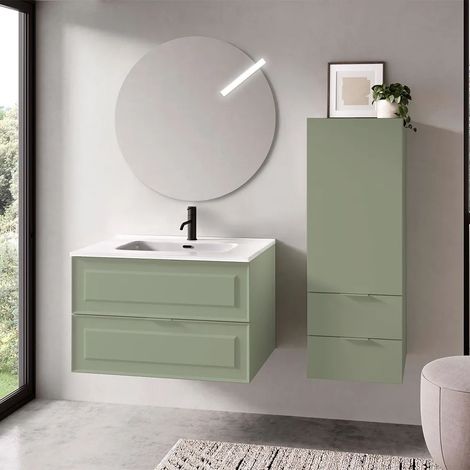 Mobile bagno sospeso 100 cm salvia opaco con lavabo e specchio Matisse (1/5)