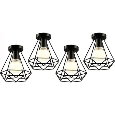 U-Do 4Pcs Plafonnier Industrielle Cage en Fer E27 20CM Noir (1/4)